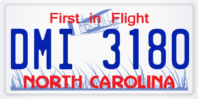 NC license plate DMI3180