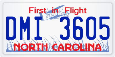 NC license plate DMI3605