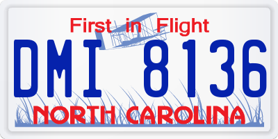 NC license plate DMI8136