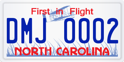 NC license plate DMJ0002
