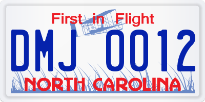 NC license plate DMJ0012