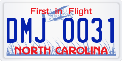 NC license plate DMJ0031