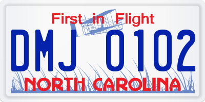 NC license plate DMJ0102