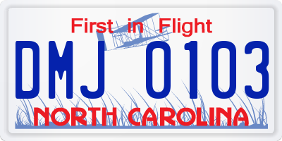 NC license plate DMJ0103
