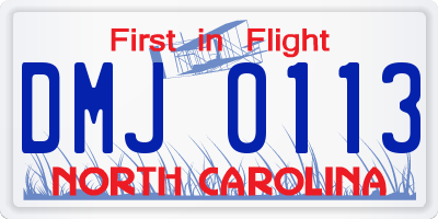 NC license plate DMJ0113