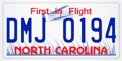 NC license plate DMJ0194