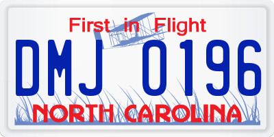 NC license plate DMJ0196