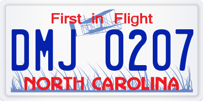 NC license plate DMJ0207