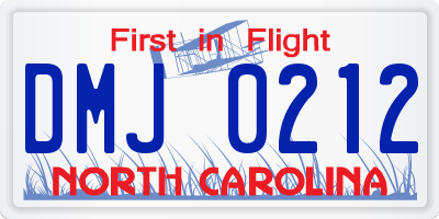 NC license plate DMJ0212