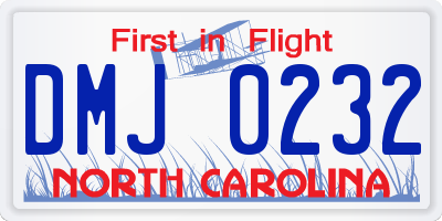 NC license plate DMJ0232