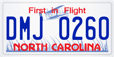 NC license plate DMJ0260