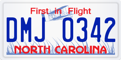 NC license plate DMJ0342