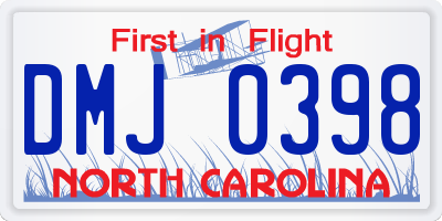 NC license plate DMJ0398