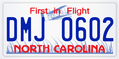 NC license plate DMJ0602
