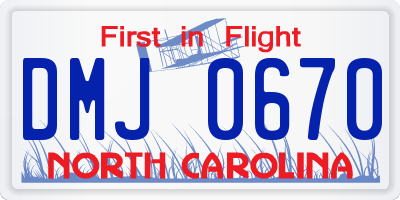 NC license plate DMJ0670