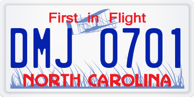 NC license plate DMJ0701