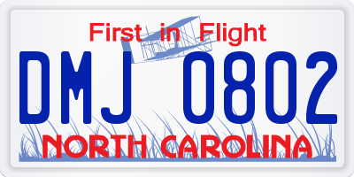 NC license plate DMJ0802