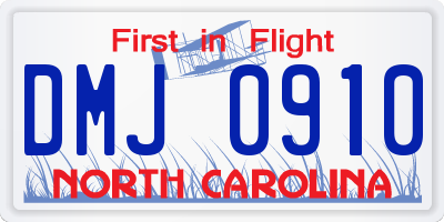 NC license plate DMJ0910