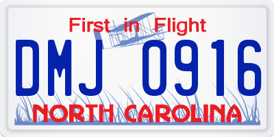 NC license plate DMJ0916