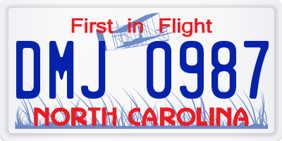 NC license plate DMJ0987