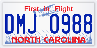 NC license plate DMJ0988
