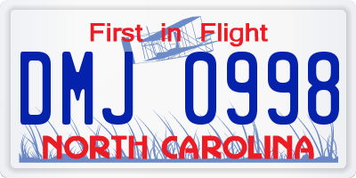 NC license plate DMJ0998