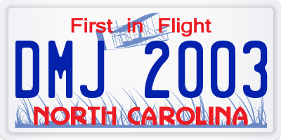 NC license plate DMJ2003