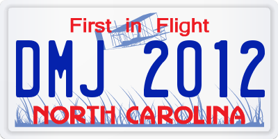 NC license plate DMJ2012