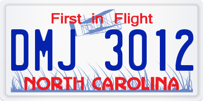 NC license plate DMJ3012