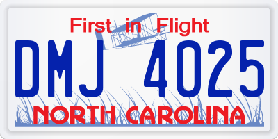 NC license plate DMJ4025