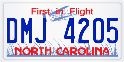 NC license plate DMJ4205