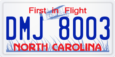 NC license plate DMJ8003