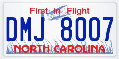 NC license plate DMJ8007