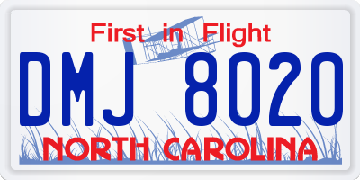 NC license plate DMJ8020