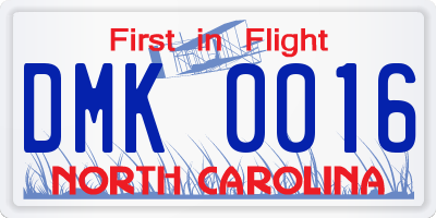 NC license plate DMK0016