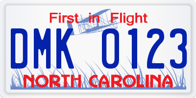 NC license plate DMK0123