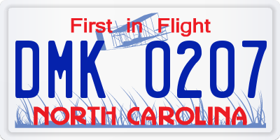 NC license plate DMK0207