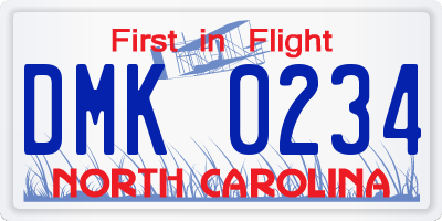 NC license plate DMK0234