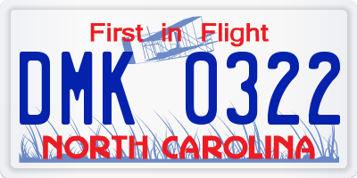 NC license plate DMK0322