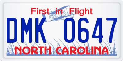 NC license plate DMK0647