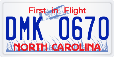 NC license plate DMK0670