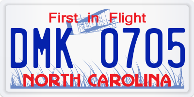 NC license plate DMK0705