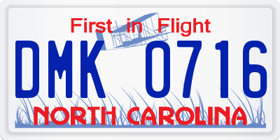 NC license plate DMK0716