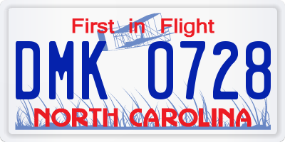 NC license plate DMK0728