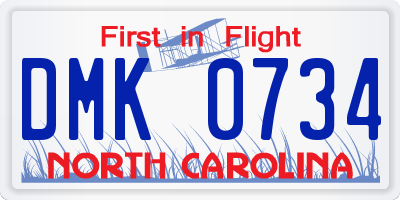 NC license plate DMK0734