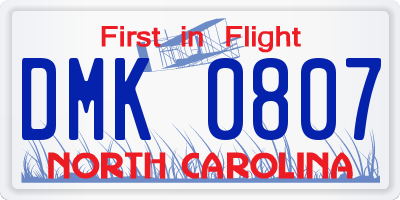 NC license plate DMK0807