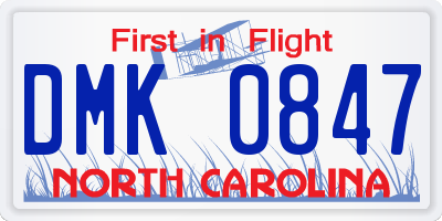 NC license plate DMK0847
