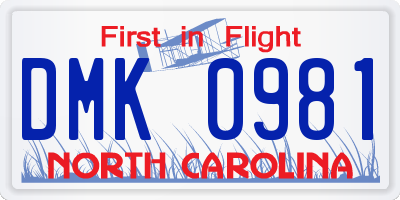 NC license plate DMK0981