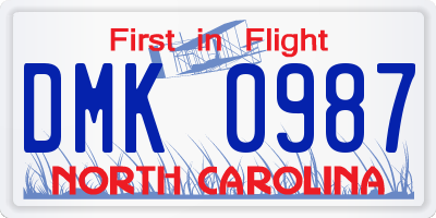 NC license plate DMK0987