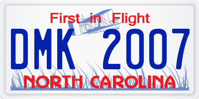 NC license plate DMK2007